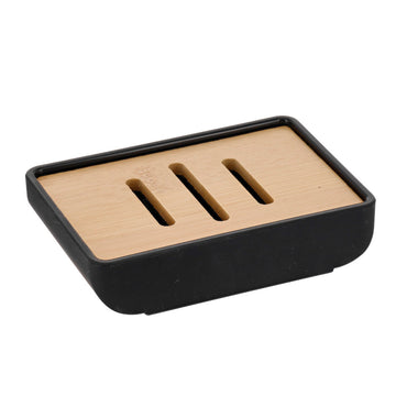Săpunieră Rectangulară din Cauciuc + ABS și Bambus - Neagră