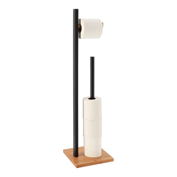 Suport și Dispenser pentru Hârtie Igienică din Bambus – Negru/Natural