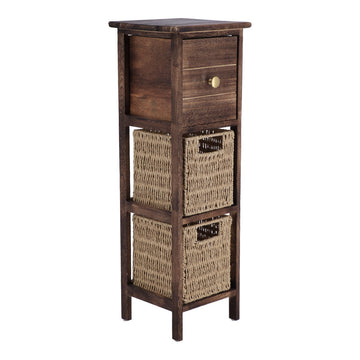Mobilier din Paulownia și MDF cu 1 Sertar și 2 Coșuri din Hârtie – Maro/Natural