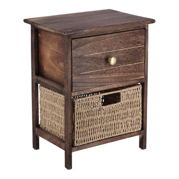Mobilier Mic din Paulownia și MDF cu 1 Sertar și 1 Coș din Hârtie – Maro/Natural