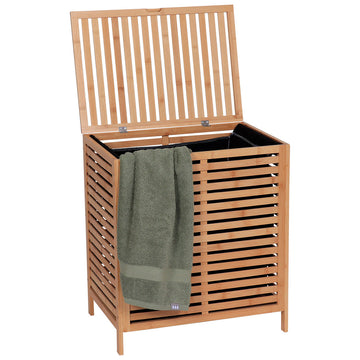 Coș de Rufe din MDF și Bambus – Natural