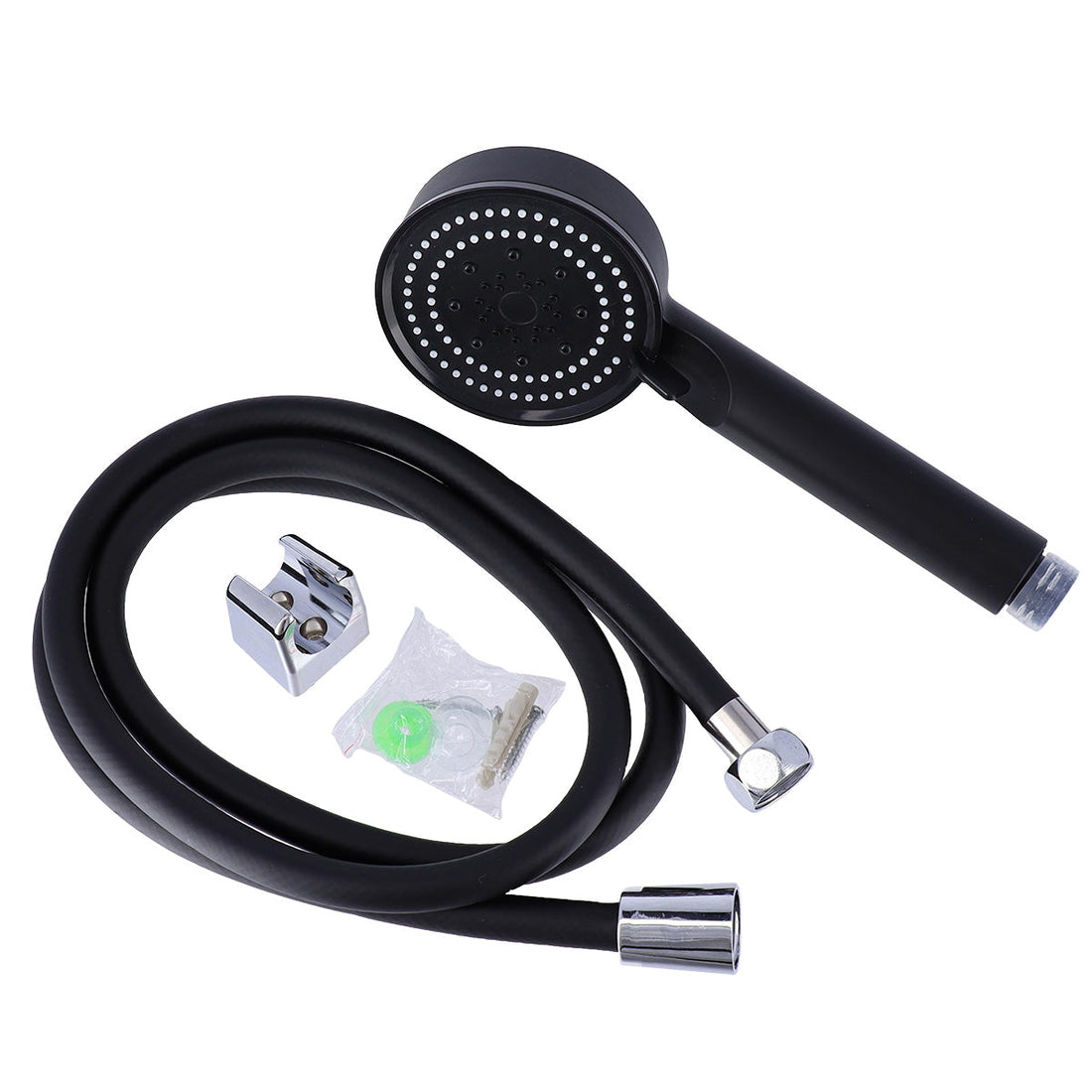 Kit Duș cu Mâner 5 Funcții + Furtun PVC 150 cm + Suport - Negru Mat