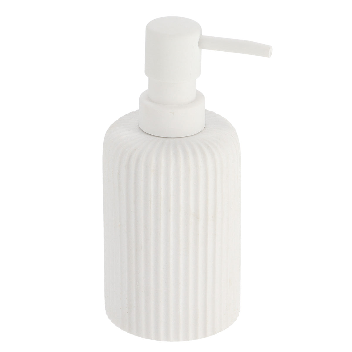 Dispenser pentru Săpun Rotund din Polirezină cu Motif Linii 230 ml - Alb
