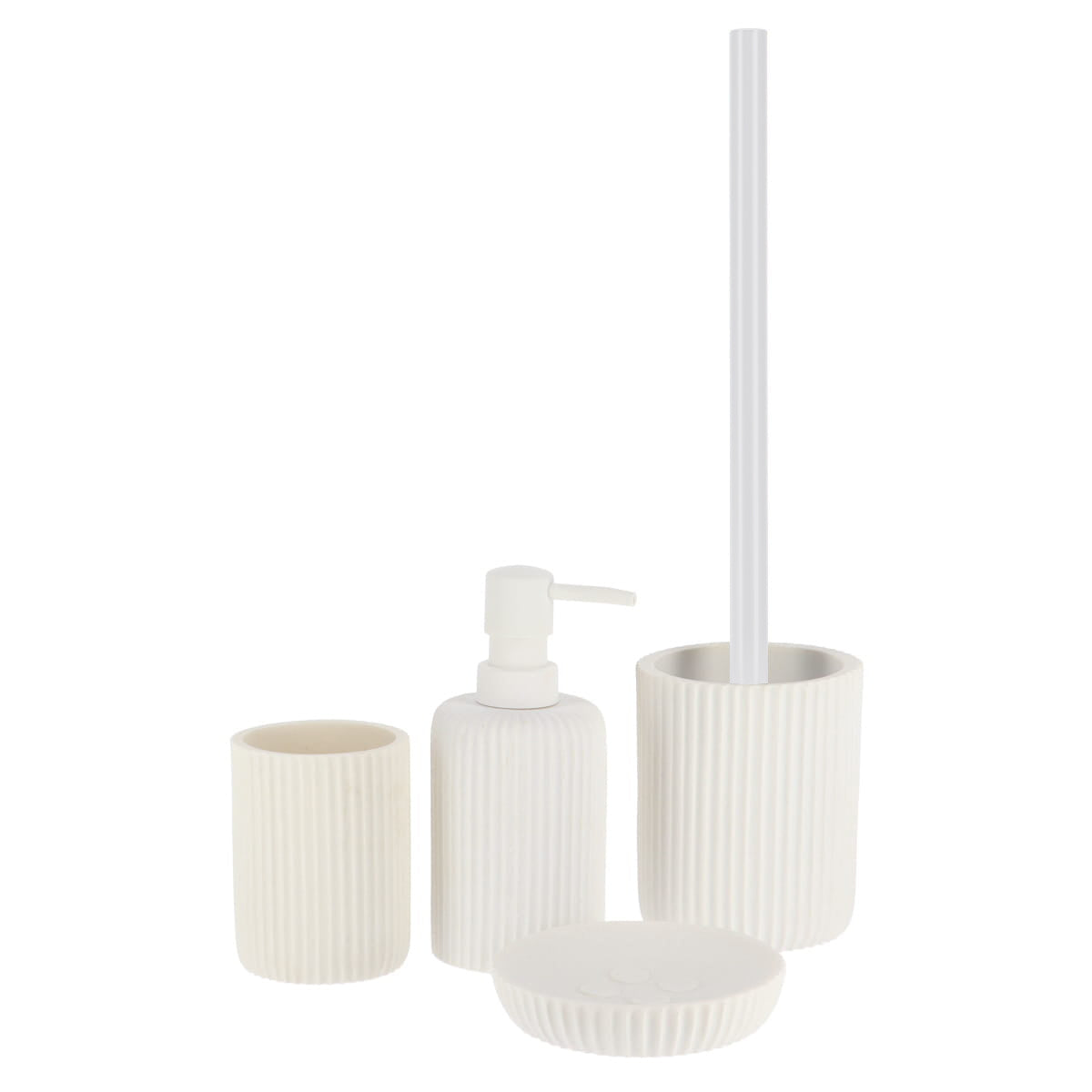 Dispenser pentru Săpun Rotund din Polirezină cu Motif Linii 230 ml - Alb