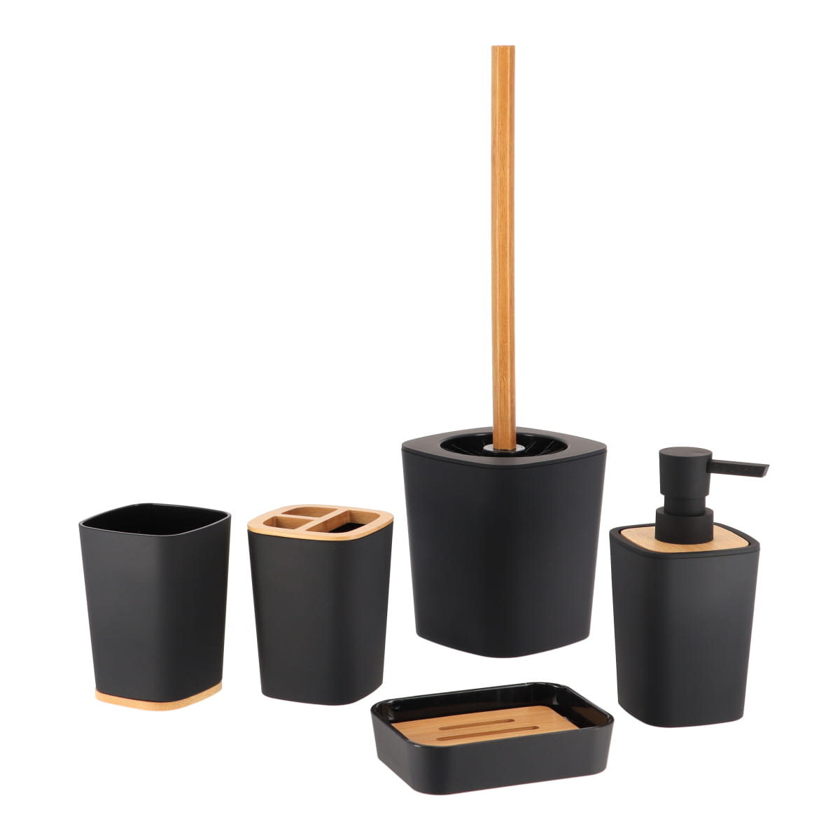 Dispenser pentru Săpun din Cauciuc + ABS și Bambus 380 ml - Negru