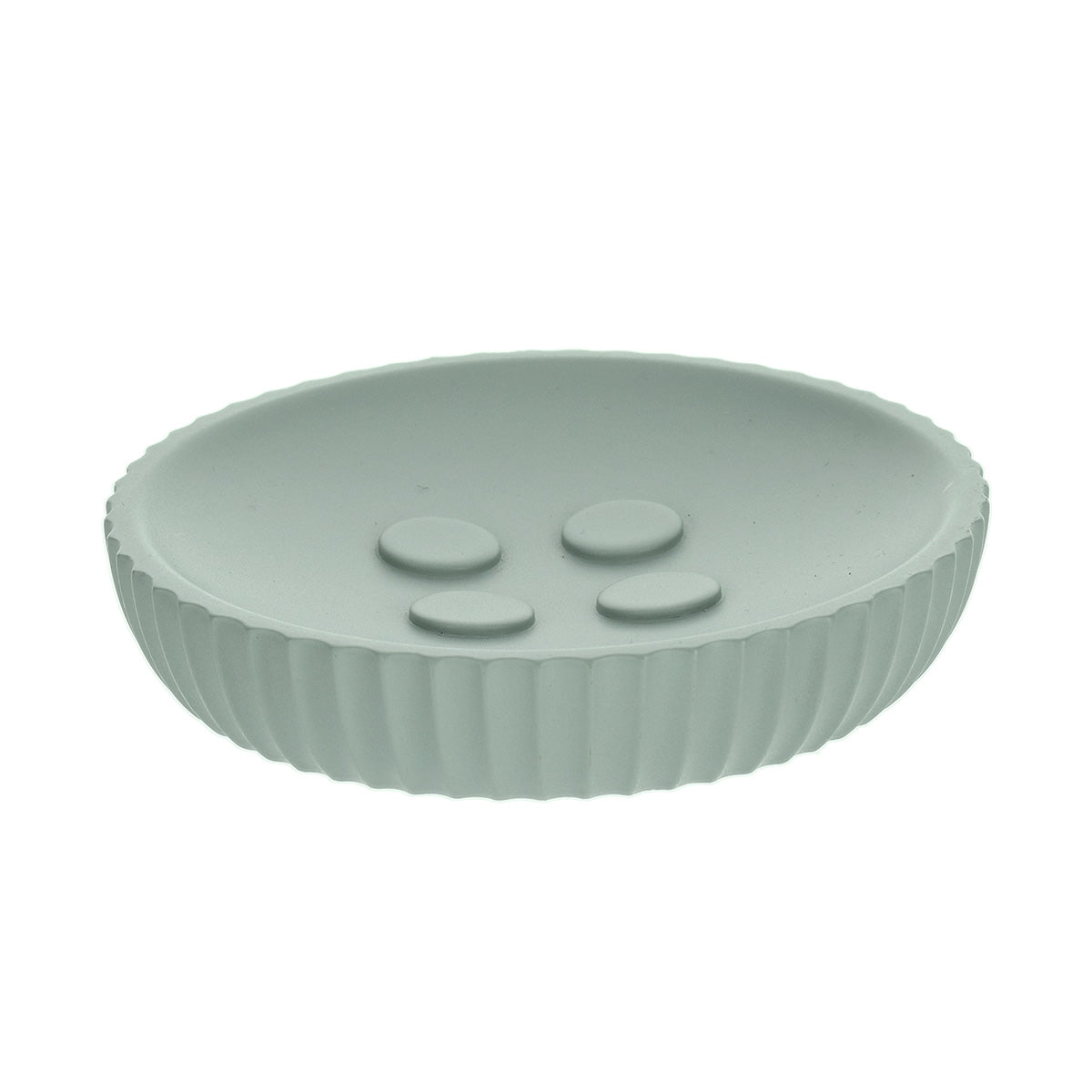 Săpunieră Rotundă din Polirezină cu Motif Linii - Verde Eucalipt