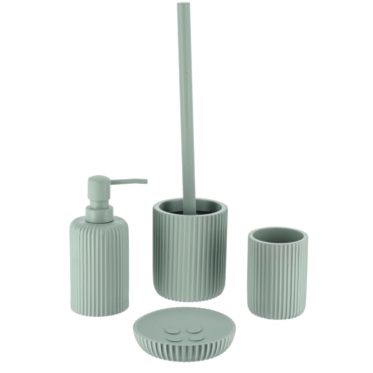 Săpunieră Rotundă din Polirezină cu Motif Linii - Verde Eucalipt