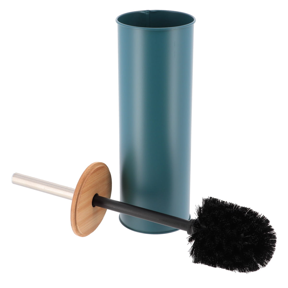 Perie Toaletă Metalică Cu Capac Din Bambus - Verde Imperial