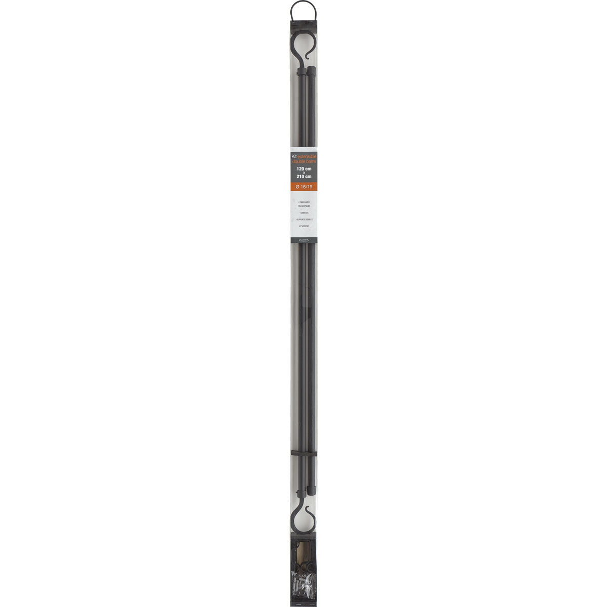 Set galerie dublă extensibilă Ø19 mm, 120–210 cm, finial Atelier – Negru Mat