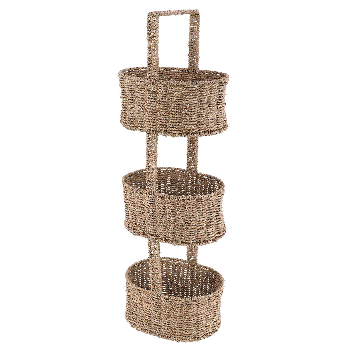 Raft din Material Vegetal/Metal cu 3 Coșuri - Natural