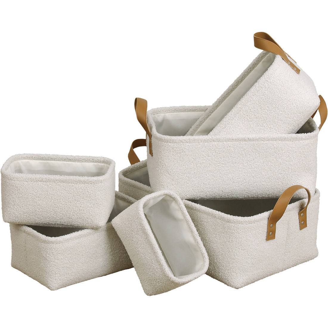 Set de 6 Coșuri Teddy Plush din Poliéster - Natural
