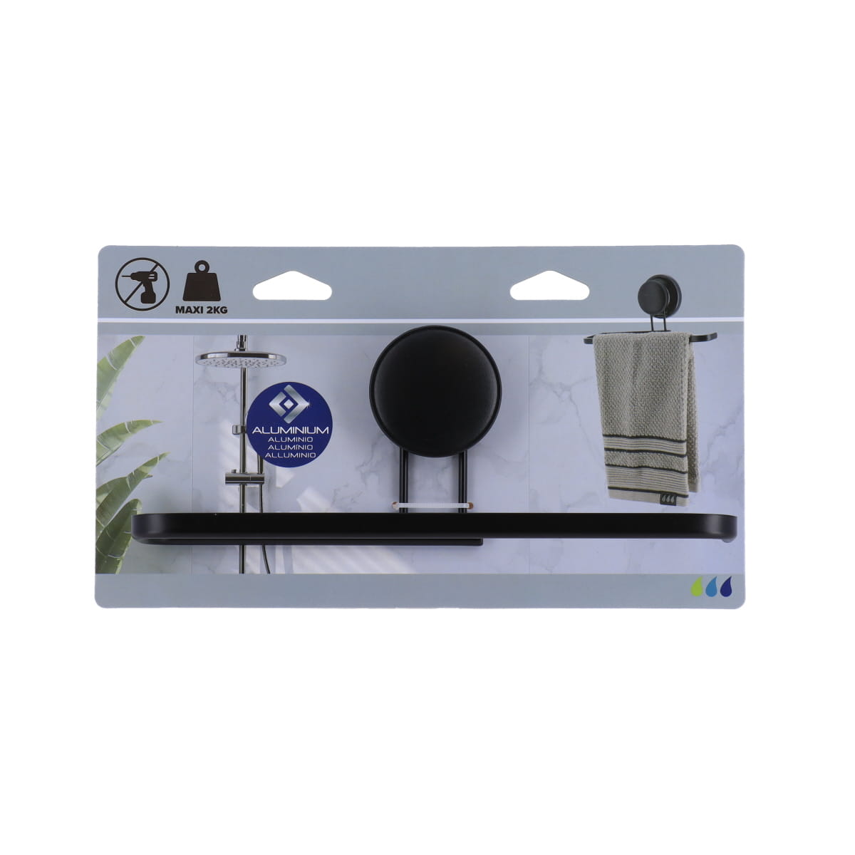 Suport pentru Prosoape din Aluminiu cu Ventuză - Negru Mat