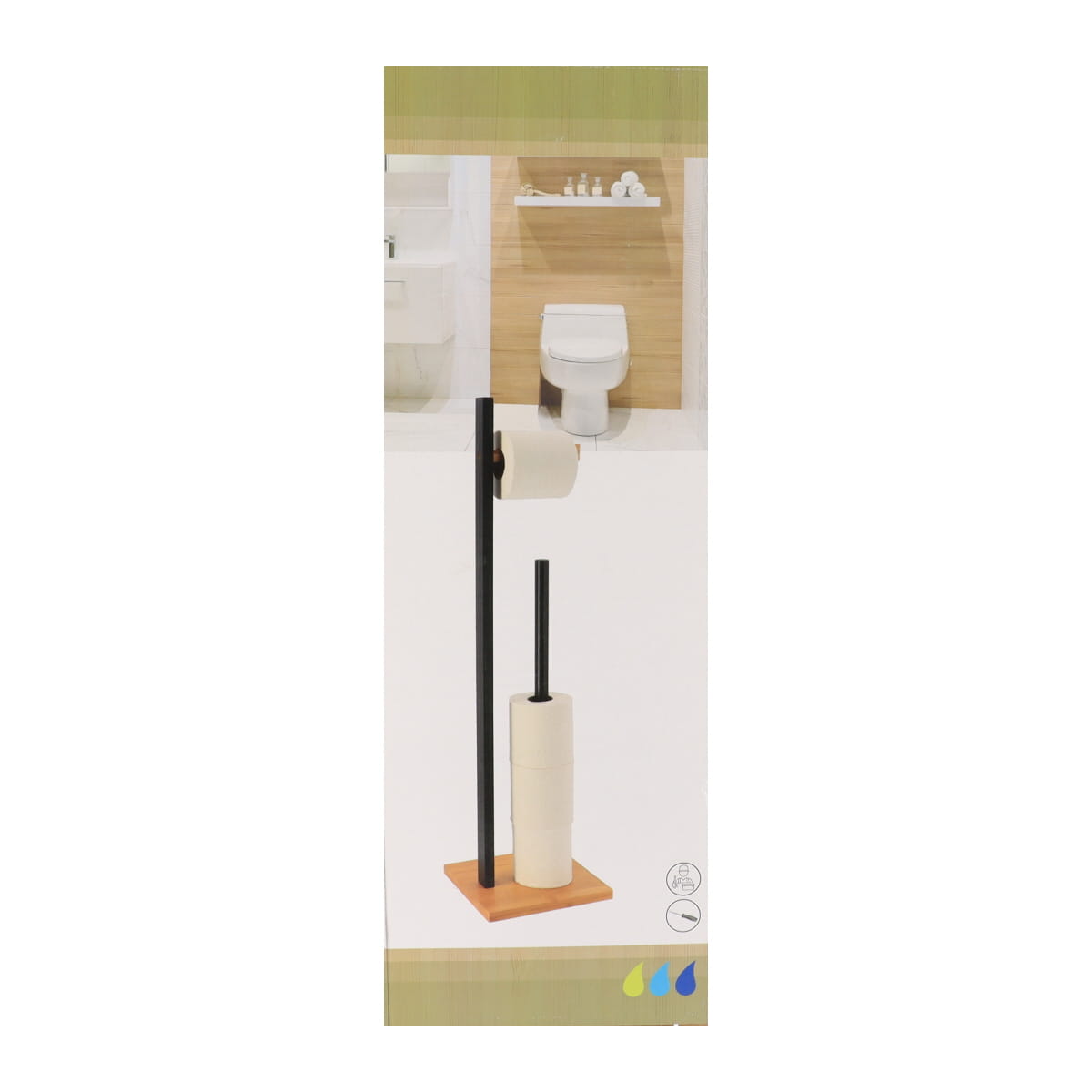 Suport și Dispenser pentru Hârtie Igienică din Bambus – Negru/Natural