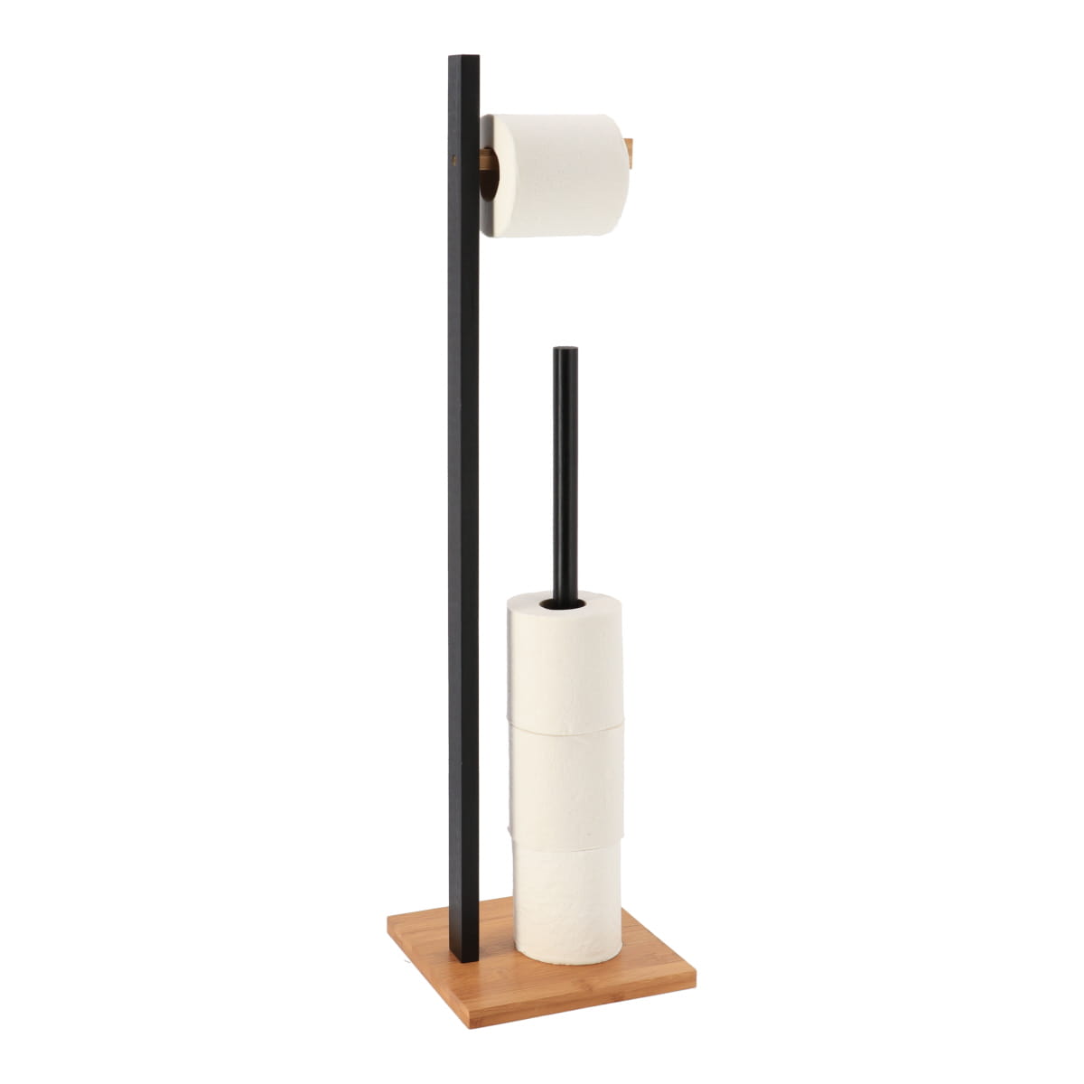 Suport și Dispenser pentru Hârtie Igienică din Bambus – Negru/Natural
