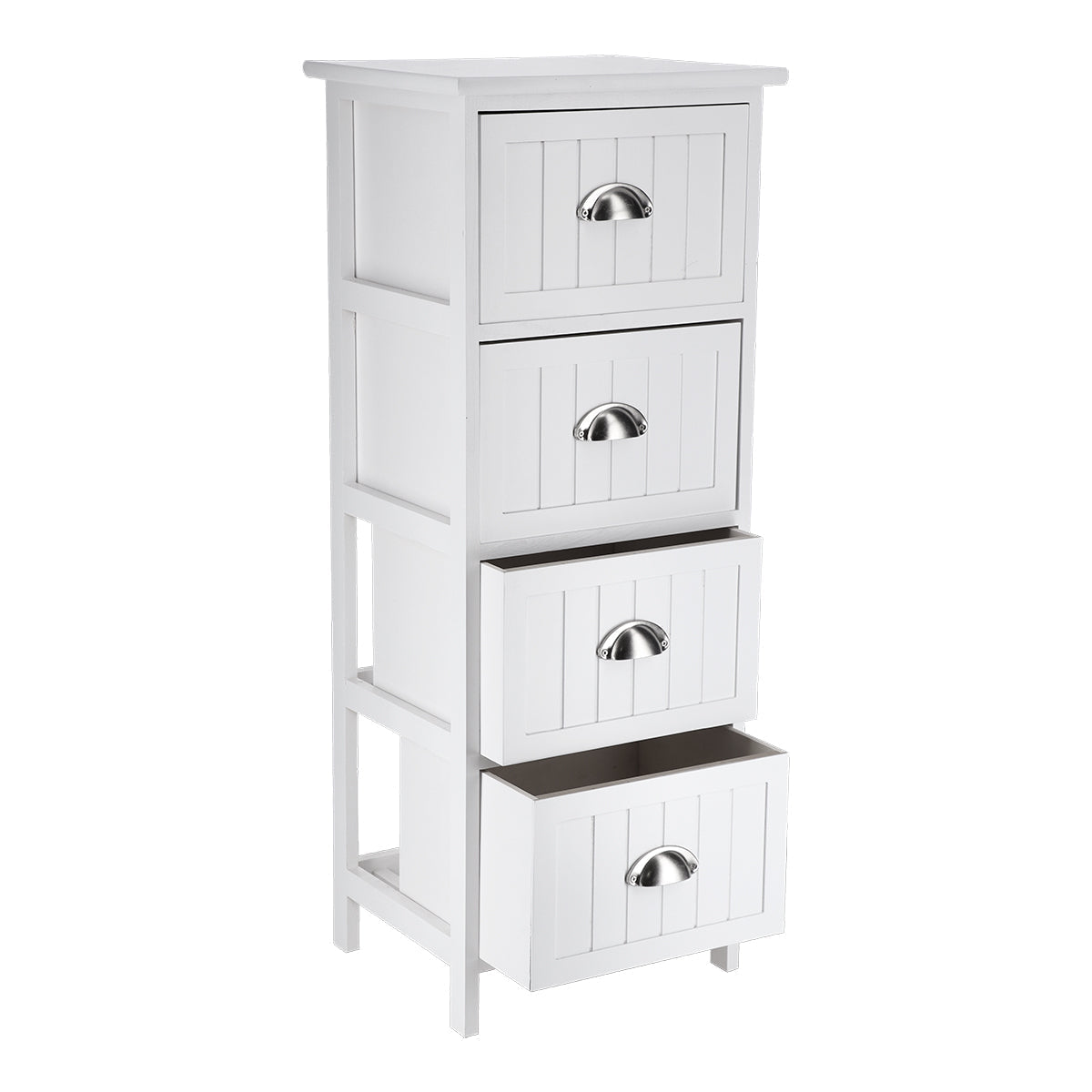 Mobilier din MDF/Paulownia cu 4 Sertare și Mânere - Alb