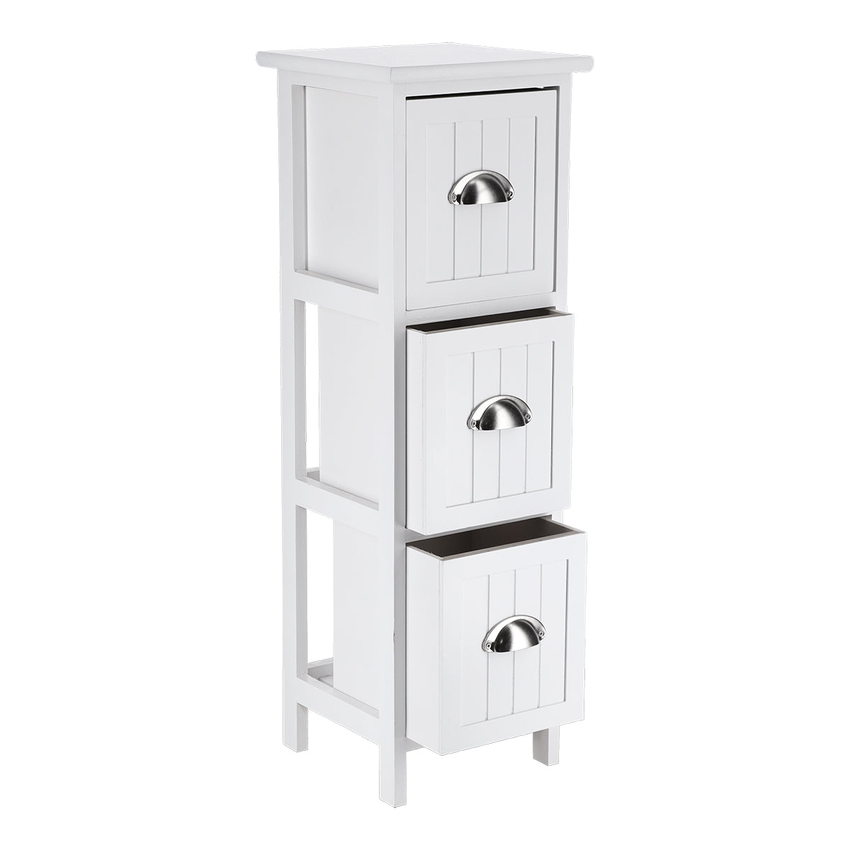 Mobilier din MDF/Paulownia cu 3 Sertare și Mânere - Alb