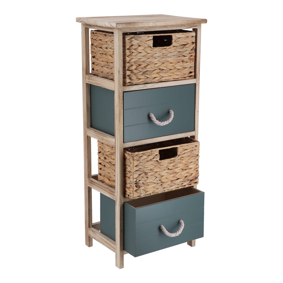 Mobilier din MDF și Paulownia cu 2 Coșuri Jacint de Apă și 2 Sertare – Natural/Khaki