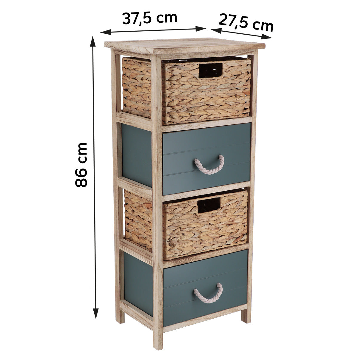 Mobilier din MDF și Paulownia cu 2 Coșuri Jacint de Apă și 2 Sertare – Natural/Khaki