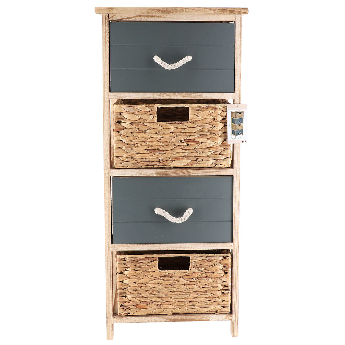 Mobilier din MDF și Paulownia cu 2 Coșuri Jacint de Apă și 2 Sertare – Natural/Khaki