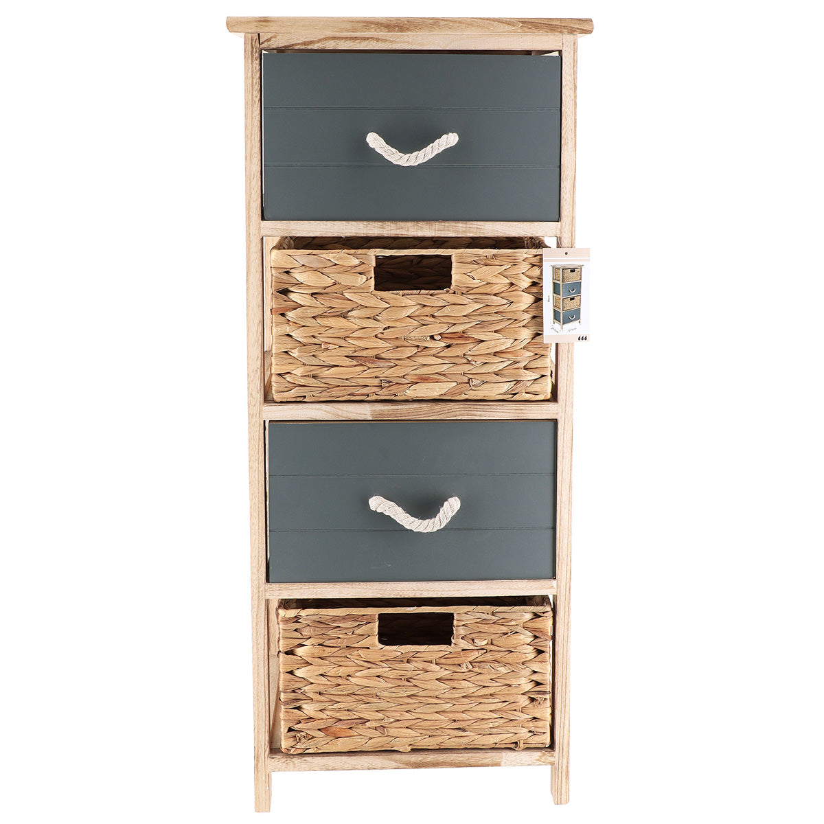 Mobilier din MDF și Paulownia cu 2 Coșuri Jacint de Apă și 2 Sertare – Natural/Khaki