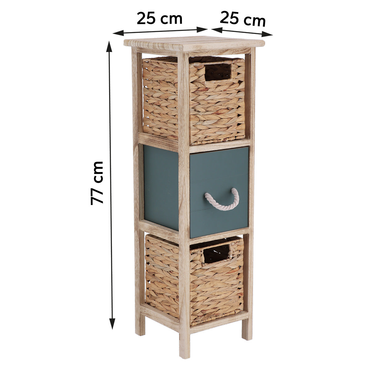 Mobilier Paulownia 2 coșuri jacint de apă + 2 sertare lemn - Natural/Kaki