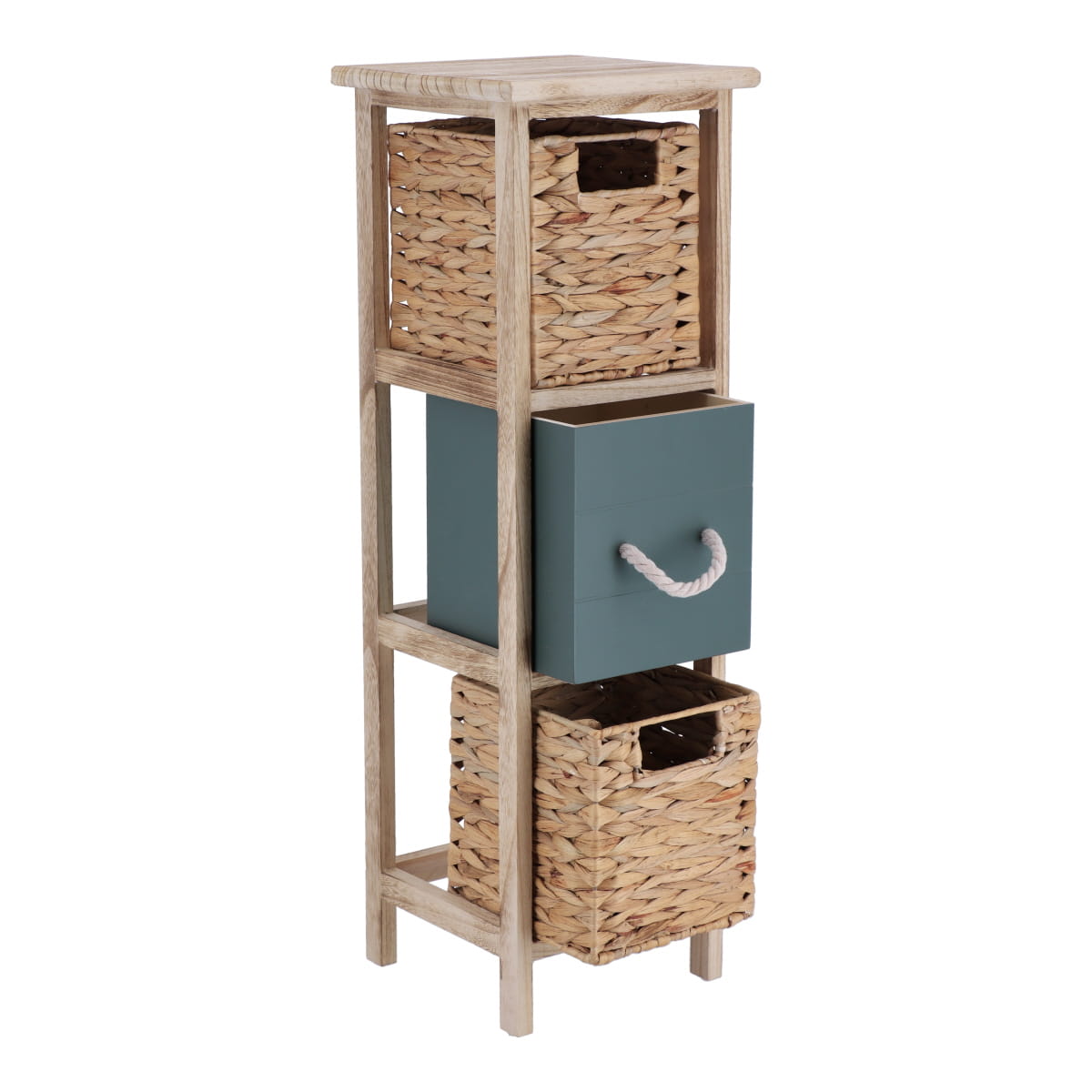 Mobilier Paulownia 2 coșuri jacint de apă + 2 sertare lemn - Natural/Kaki