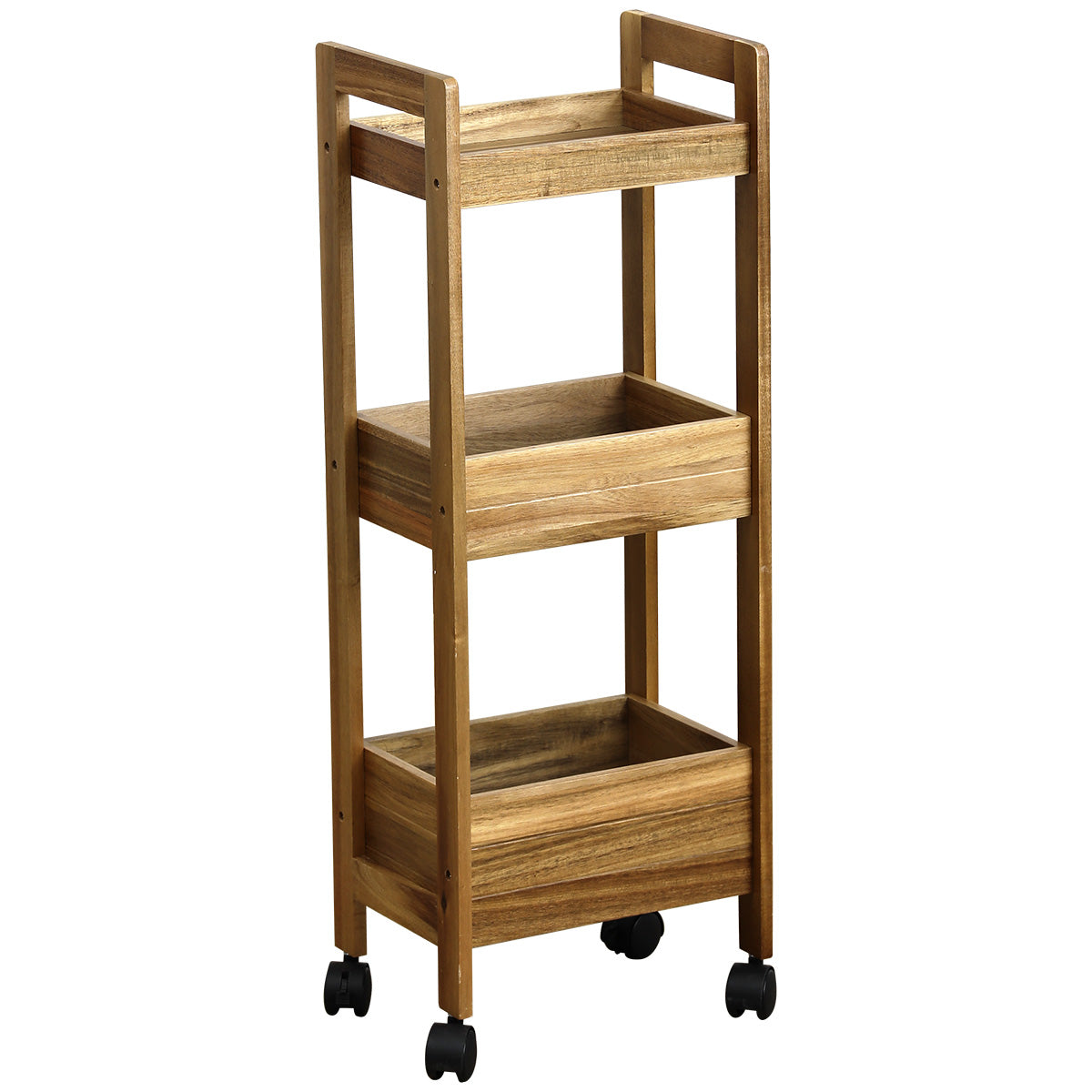 Mobilier din Acacia/MDF pe roți cu 3 rafturi - Acacia