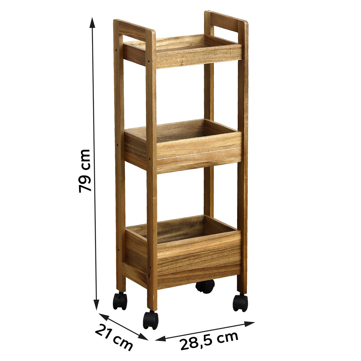 Mobilier din Acacia/MDF pe roți cu 3 rafturi - Acacia