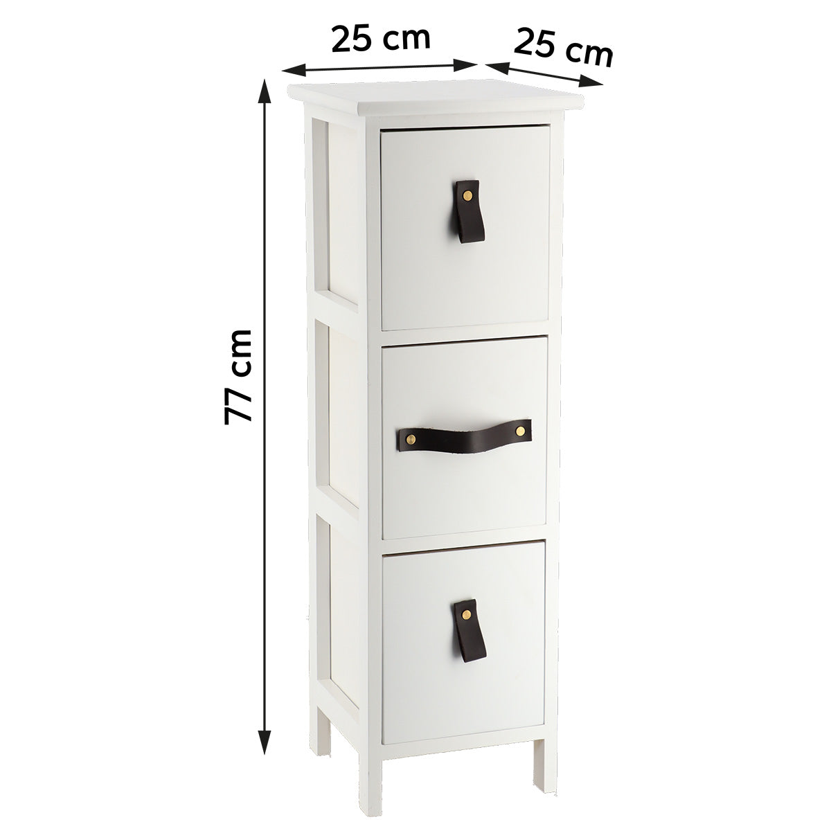 Mobilier mic din MDF/Paulownia cu 3 Sertare și Mânere - Alb