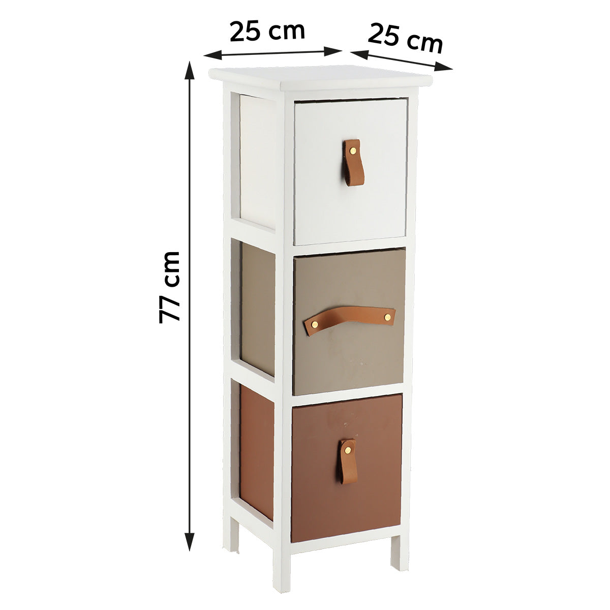 Mobilier din MDF/Paulownia cu 3 Sertare - Alb/Maro