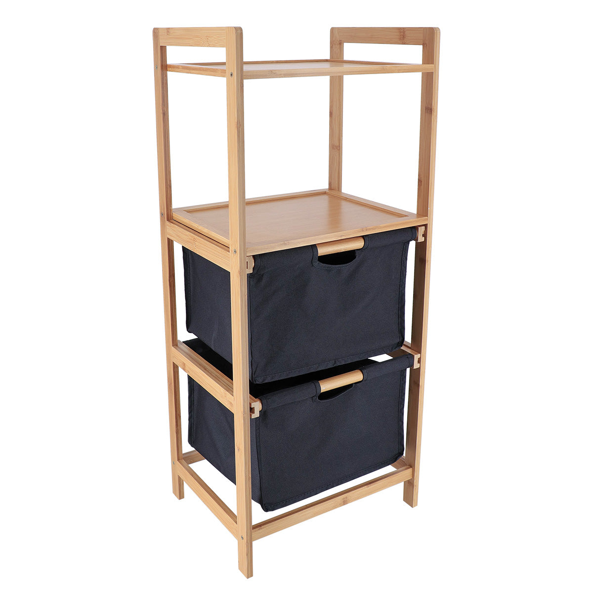 Mobilier din bambus cu 2 coșuri din poliester și rafturi - Negru/Bambus