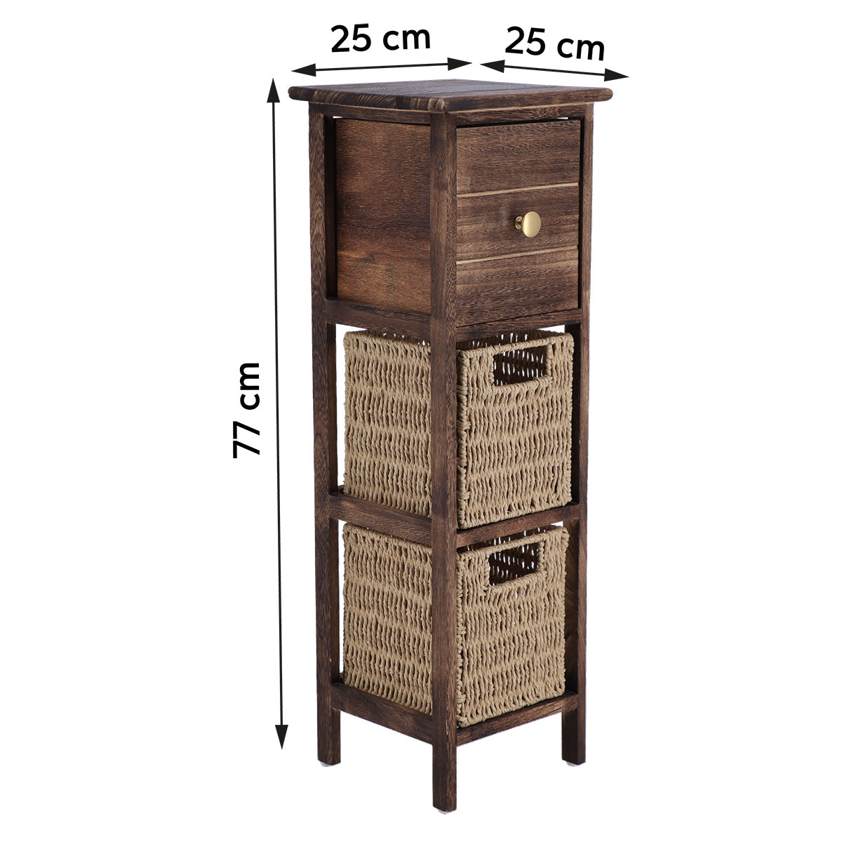 Mobilier din Paulownia și MDF cu 1 Sertar și 2 Coșuri din Hârtie – Maro/Natural