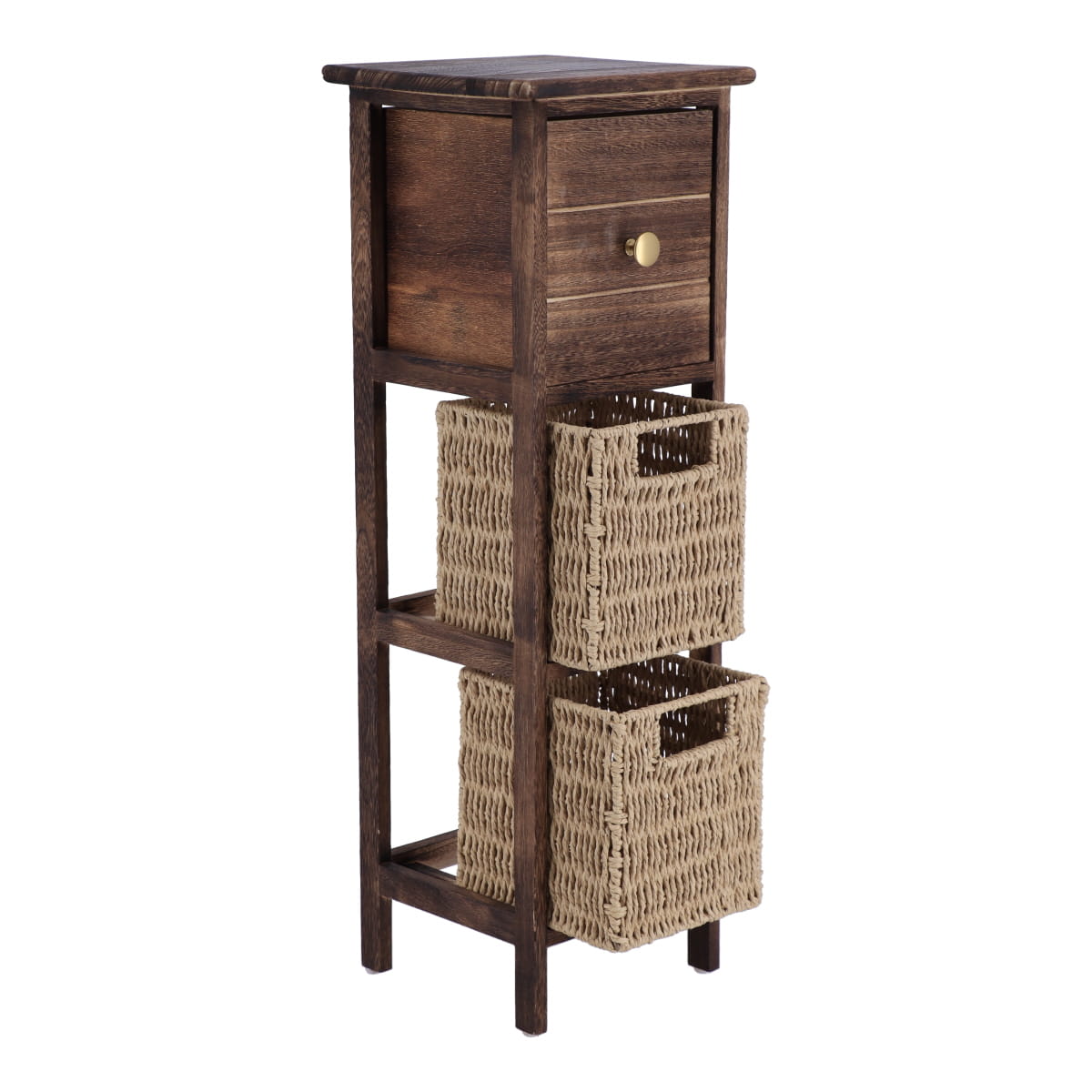 Mobilier din Paulownia și MDF cu 1 Sertar și 2 Coșuri din Hârtie – Maro/Natural