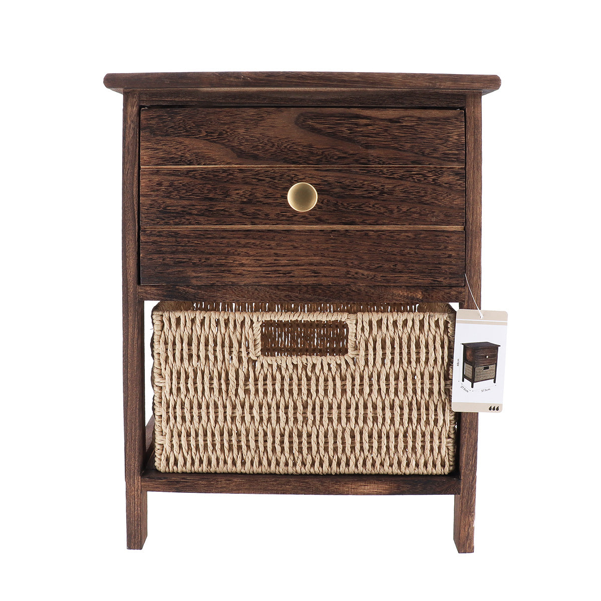 Mobilier Mic din Paulownia și MDF cu 1 Sertar și 1 Coș din Hârtie – Maro/Natural