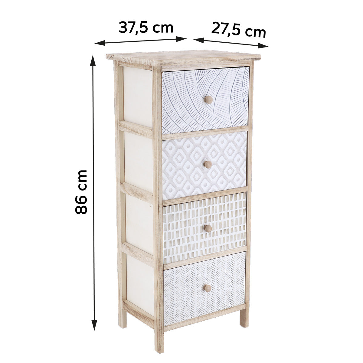 Mobilier din Paulownia cu 4 Sertare Imprimate și Butoane din Lemn - Natural