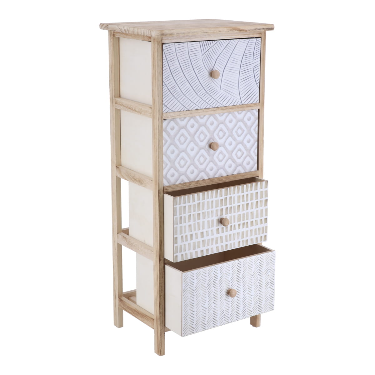 Mobilier din Paulownia cu 4 Sertare Imprimate și Butoane din Lemn - Natural