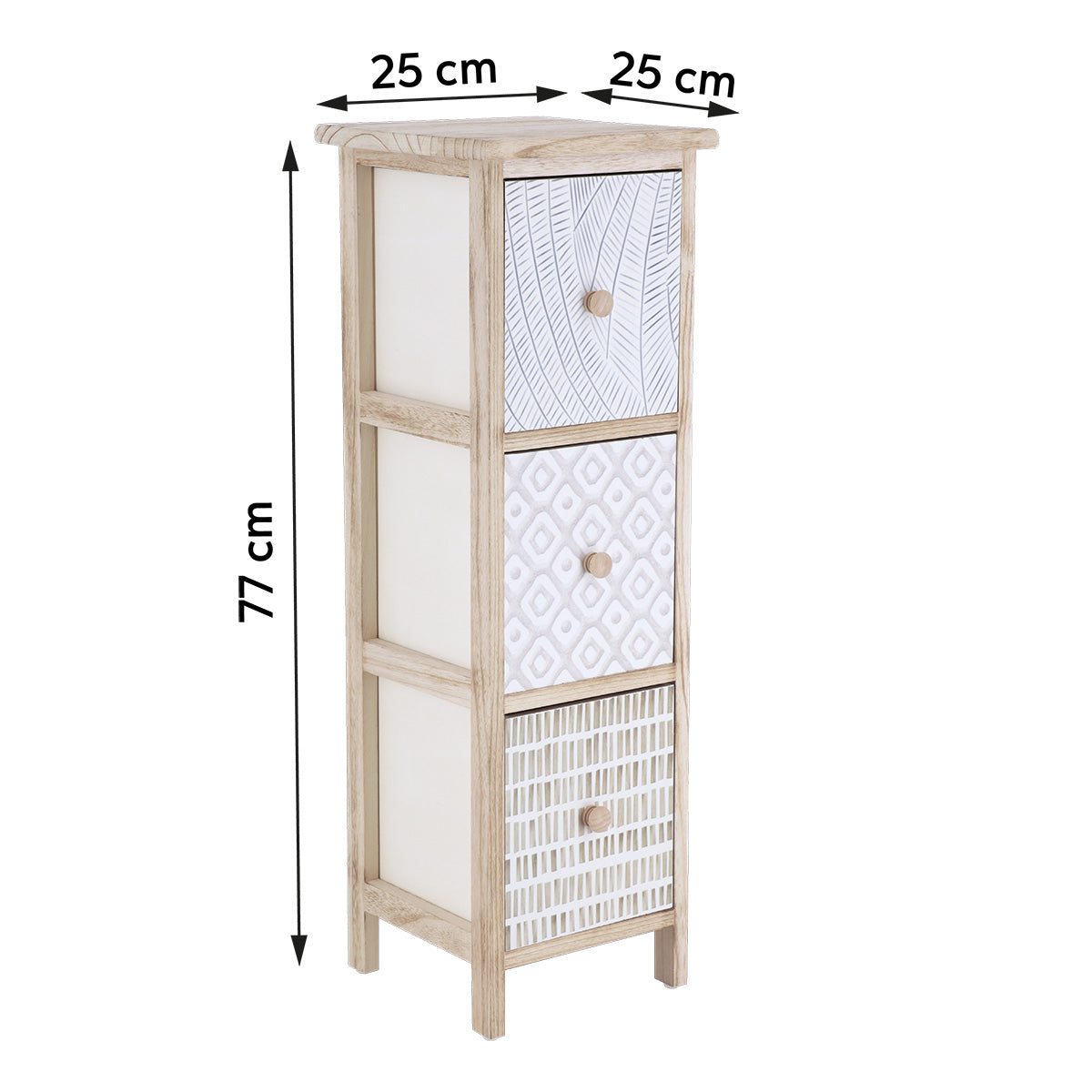 Mobilier din Paulownia cu 3 Sertare Imprimate și Butoane din Lemn - Natural