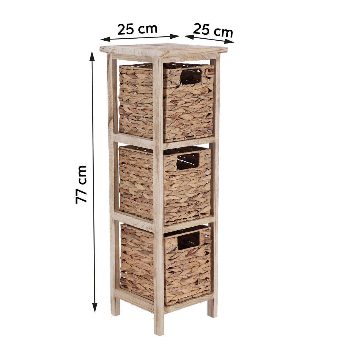 Mobilier din Paulownia cu 3 Coșuri din Jacint de Apă - Natural