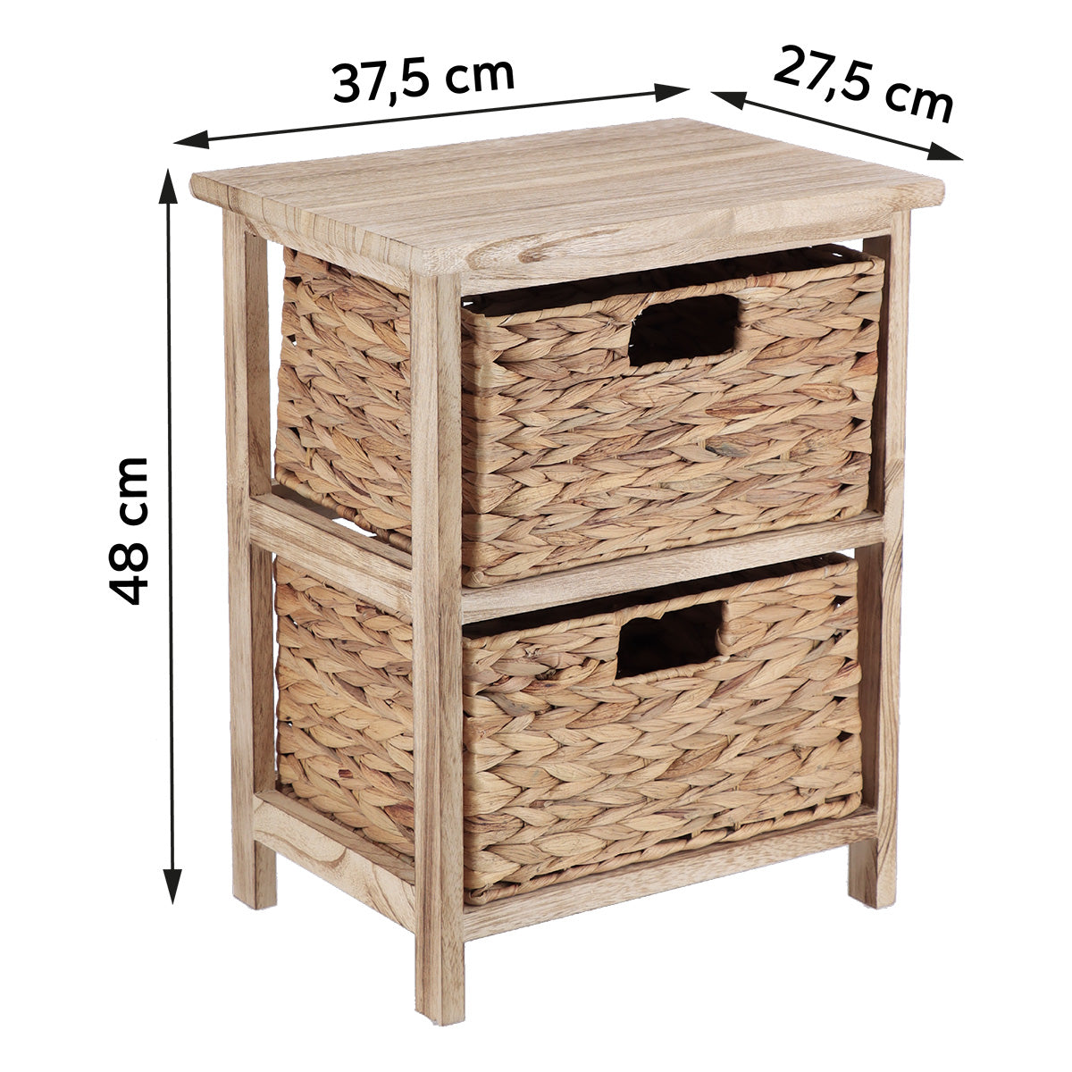Mobilier mic din Paulownia cu 2 Coșuri din Jacint de Apă - Natural