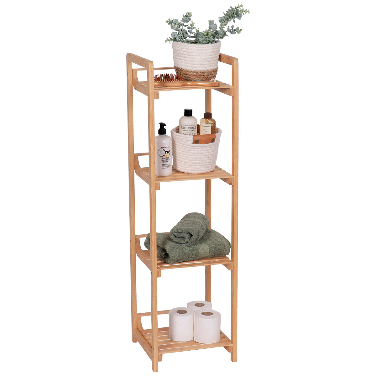 Mobilier din Bambus cu 4 Rafturi – Natural