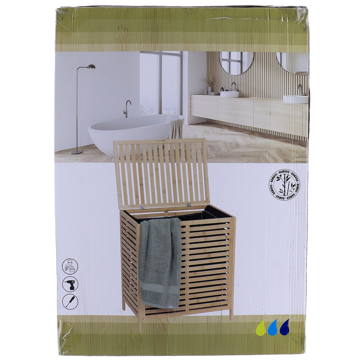 Coș de Rufe din MDF și Bambus – Natural