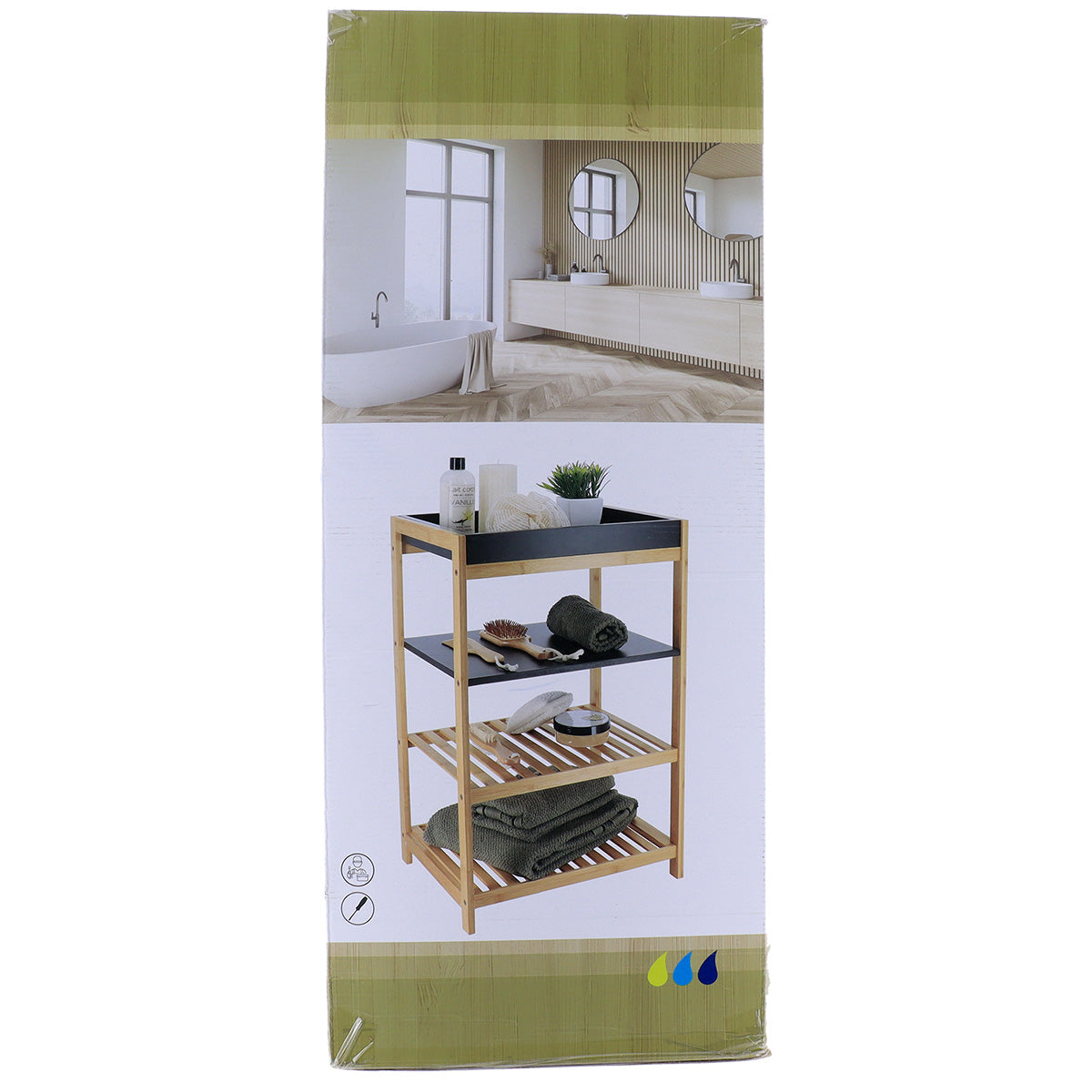 Mobilier din bambus+MDF cu 4 rafturi - Negru/Bambus