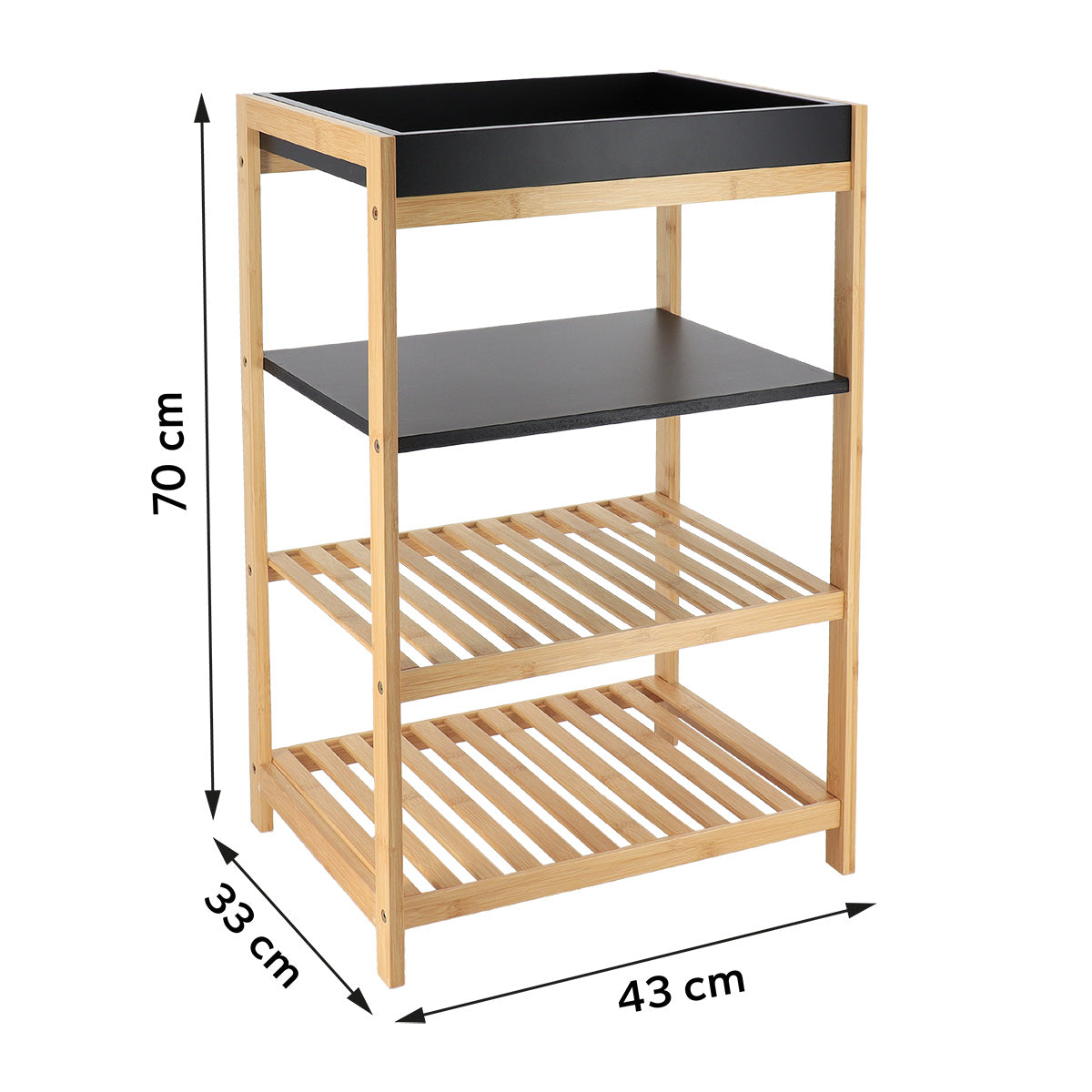 Mobilier din bambus+MDF cu 4 rafturi - Negru/Bambus