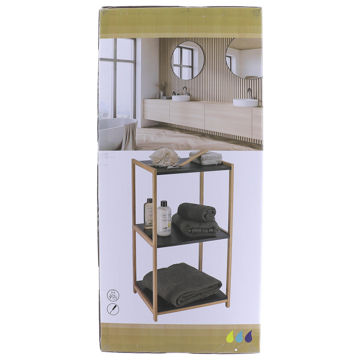 Mobilier din bambus cu 3 rafturi negre din MDF - Bambus/Negru