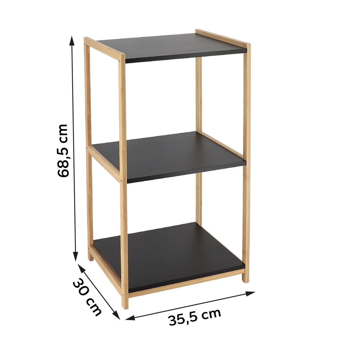 Mobilier din bambus cu 3 rafturi negre din MDF - Bambus/Negru