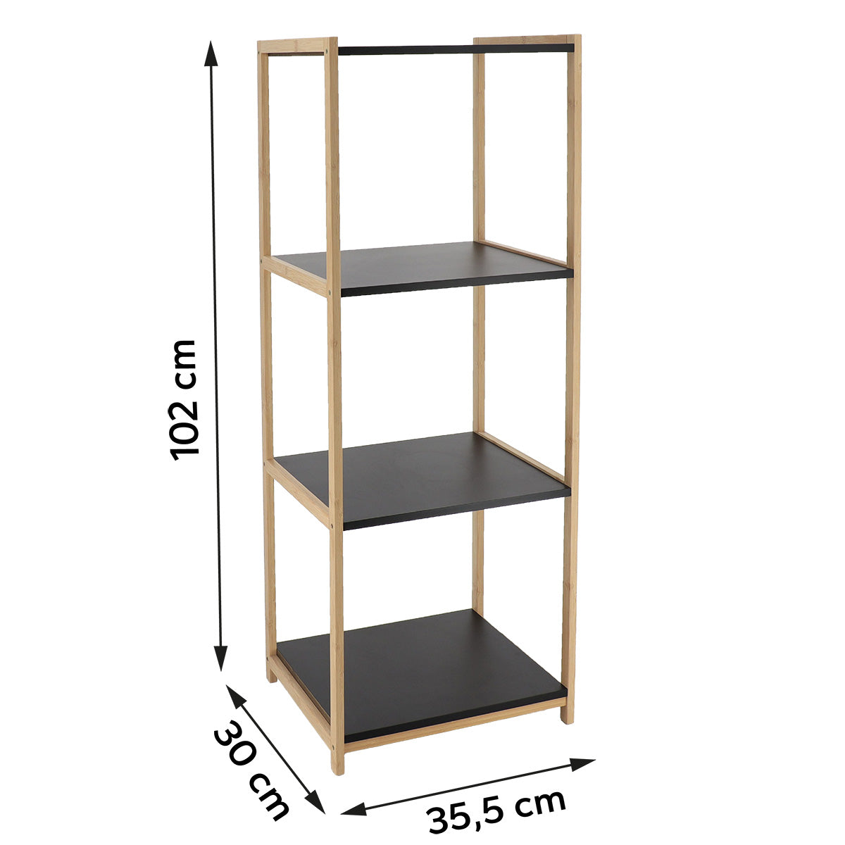 Mobilier din bambus cu 4 rafturi negre din MDF - Bambus/Negru