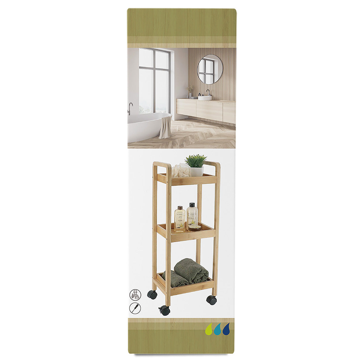 Mobilier din bambus+MDF cu 3 rafturi - Natural/Bambus