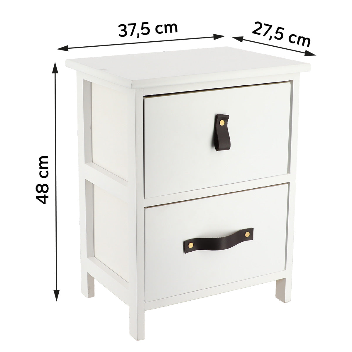 Mobilier mic din MDF/Paulownia cu 2 Sertare și Mânere - Alb