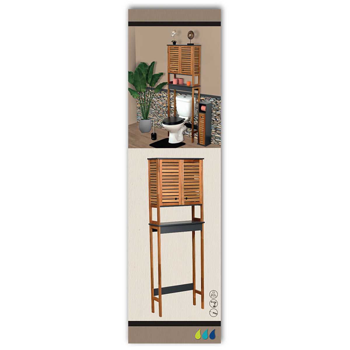 Raft De Toaletă Din Acacia Cu 2 Uși Din MDF + 1 Raft Interior - Element