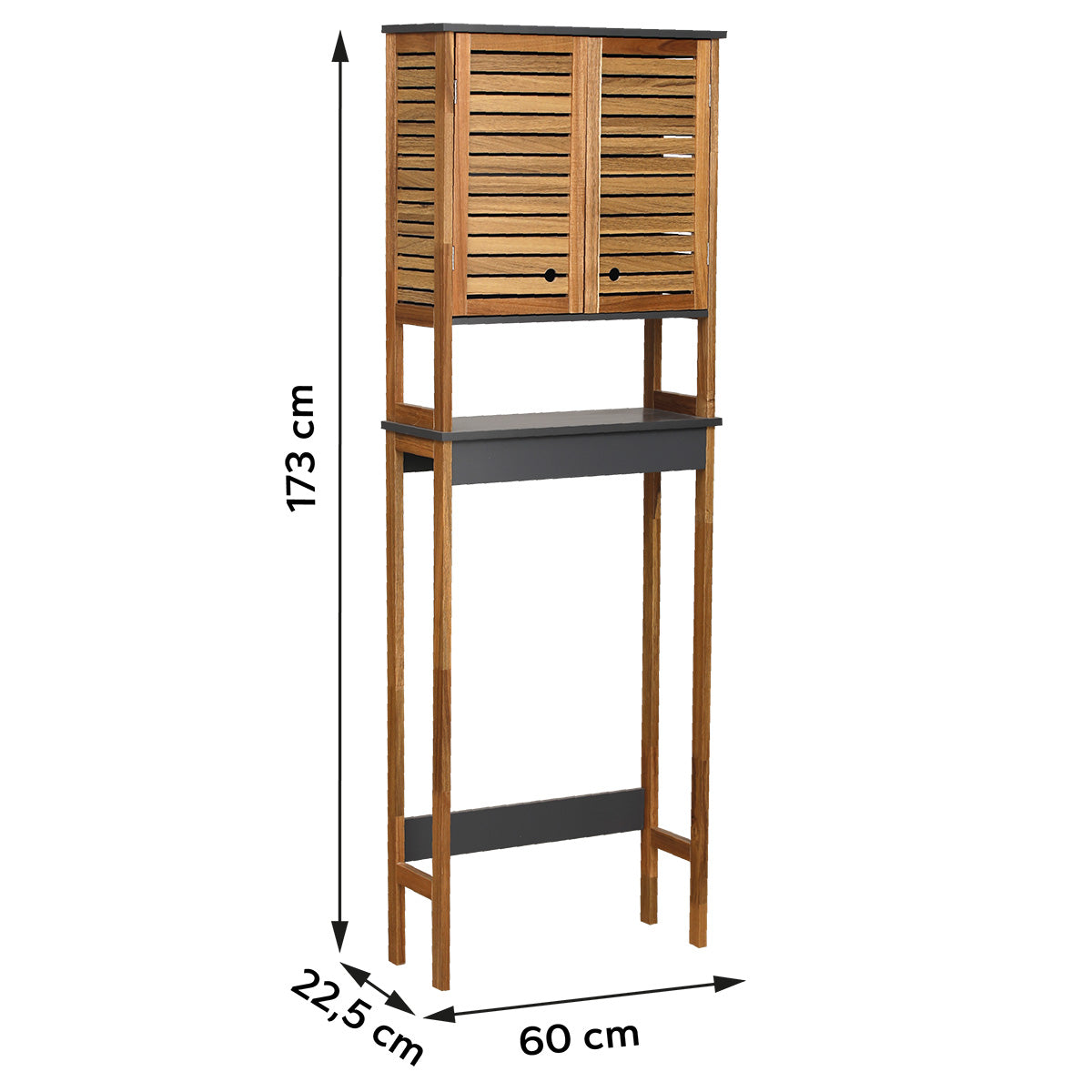 Raft De Toaletă Din Acacia Cu 2 Uși Din MDF + 1 Raft Interior - Element